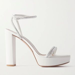 Gianvito Rossi 110 crystal-embellished leather platform sandals in white bridal